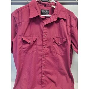 White Horse Short Sleeve Western Snap Shirt Burgundy Red Size L